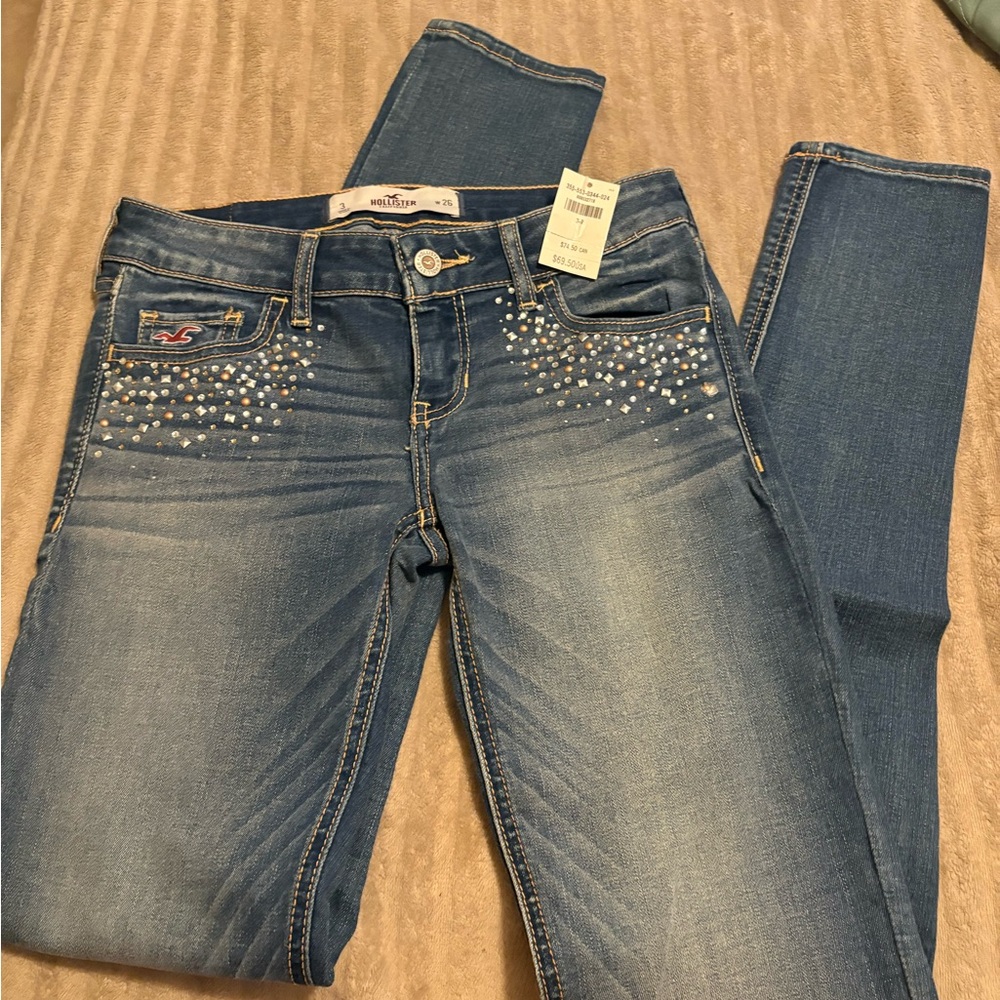 New Hollister Blue Jeans with Rhinestone Detail